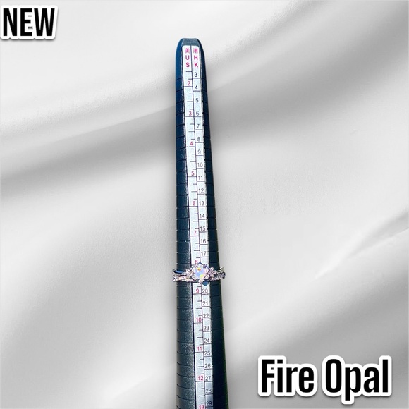 New White Fire Opal Flower CZ Crystal Vintage Wedding Engagement Ring Set - Picture 14 of 14